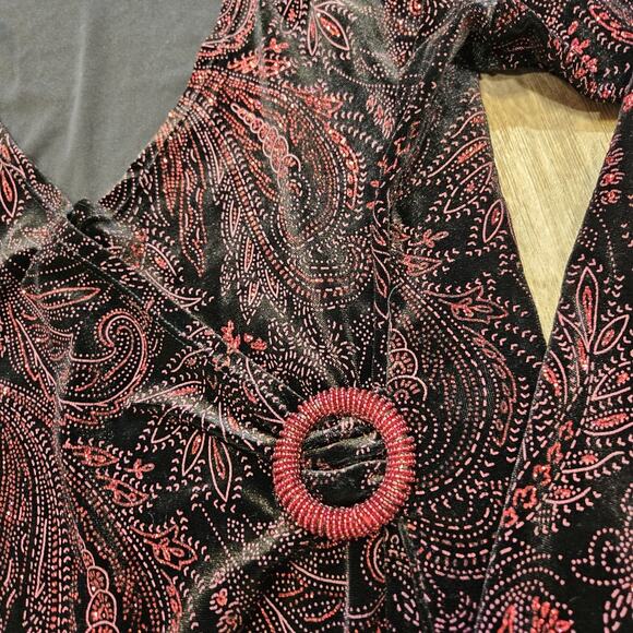 Vtg Notations Velvet Surplus Top Womens XL Black Red Whimsigoth Grunge Y2K Boho - Picture 3 of 8